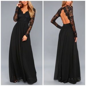 Lulu’s Black Long maxi open back dress sz M
